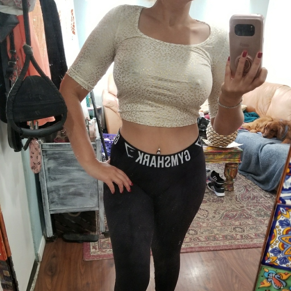 American Rag gold foil and white crop top